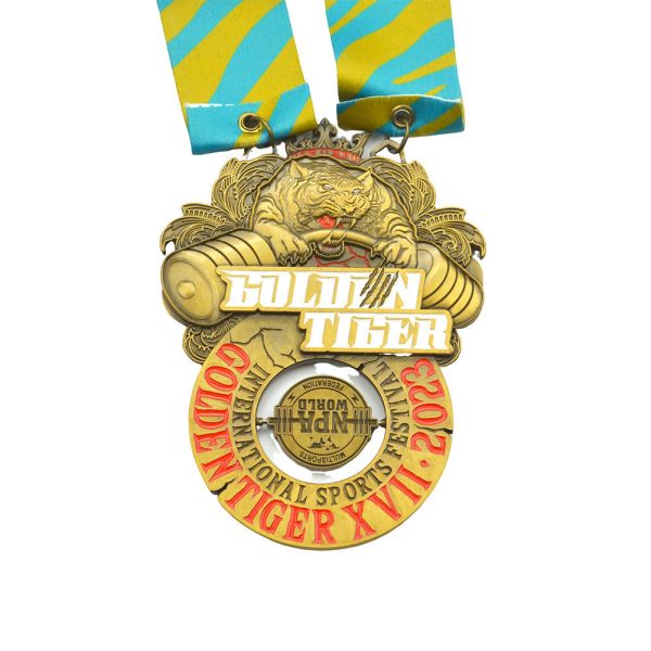 Custom 3D zinc alloy sport medals with gold UV printing for marathon, graduation, and awards.