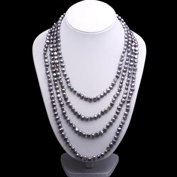 Gray 7-8mm Freshwater Cultured Potato Shape Pearls Necklace 100 inches (FN08283GRAY)