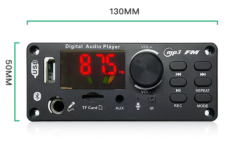 12V 2*50W Digital Power Amplifier Module Panel BT Speaker Microphone Recording Radio Stylish Card Voice Recorder MP3 Player