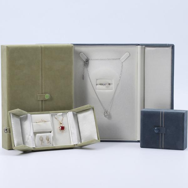 Emballage de coffret de bijoux en velours de marque personnalisée multifonctionnelle avec fermeture au bouton