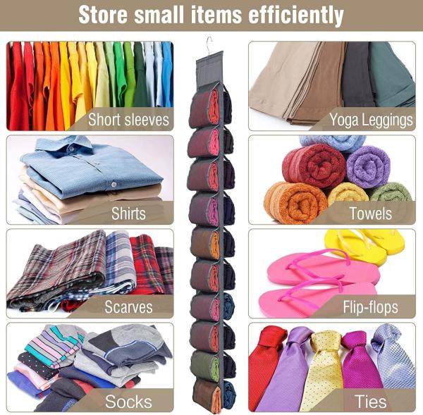 Legging Storage Organizer For Closet, Hanging Closet Organizer System, Grey Clothes Closets Holder With 20 Roll