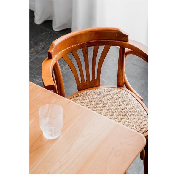 Simple Household Armrest Dining Chair Small Apartment Nordic Retro Backrest Leisure Rattan Dining Chair
