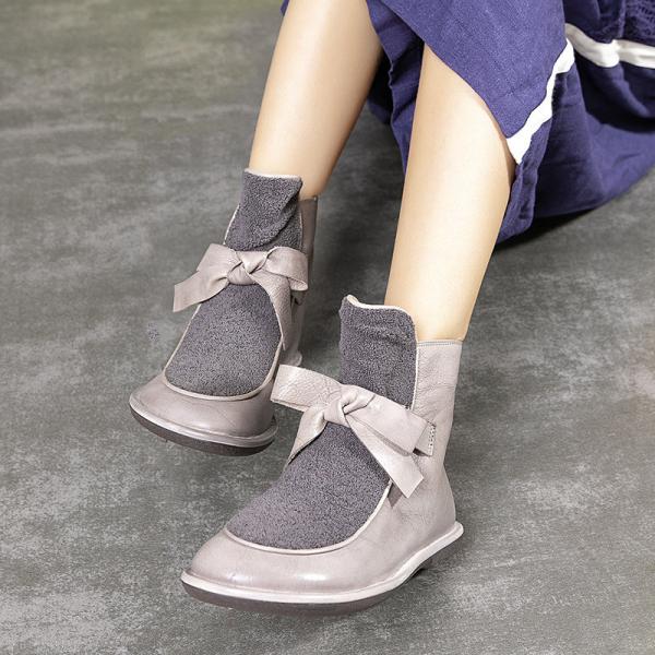 S087 New Martin boots retro leather handmade bowknot fashion flat ladies short boots
