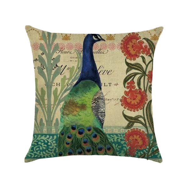 Cotton Linen peacock Throw Pillow Case Cushion Cover Home Sofa Decorative 18 X 18 Inch/45X45cm(Cover Only,No Insert)