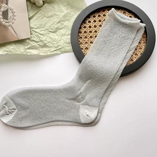 Moda para mujeres calcetines de hilo metálico de oro brillante plata calcetines de moda brillante