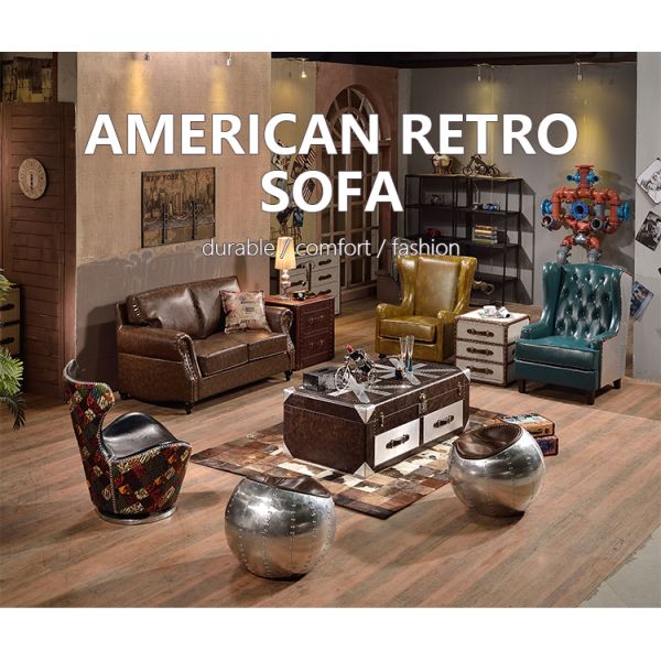 Nidea #8943 American Country Antique Retro Leather Sofa Wood Couch Divani Muebles Para Habitacion De Salon Hogar Furniture Living Room