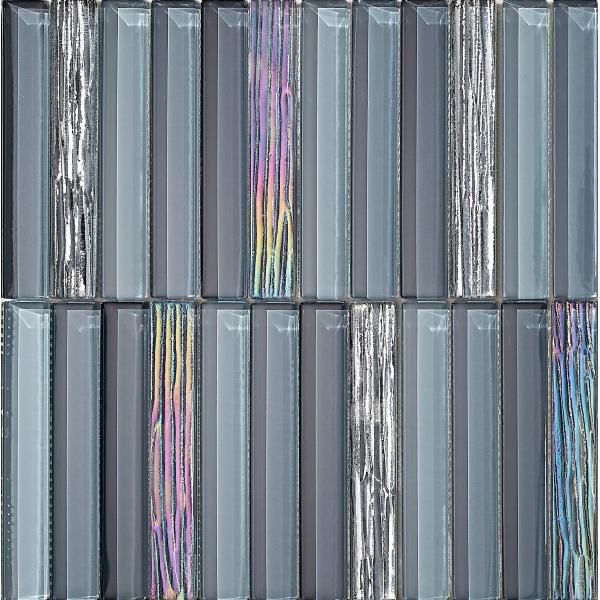 Mosaicos de vidrio para pared interior grises decorativos y elegantes de 300x300mm para apartamentos y proyectos de renovación