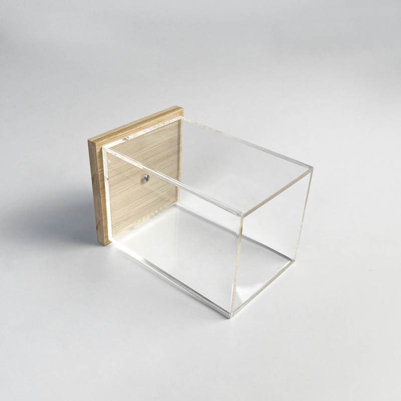 Custom Transparent Acrylic Bamboo Pen Holder with Magnetic Card Use Creative Square Stationery for Office