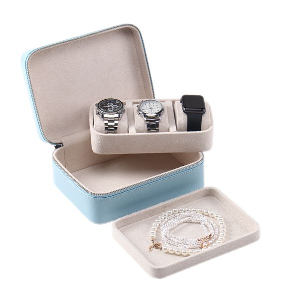 Customized 3 Slots Leather Watch Boxes Handmade watch Storage Case With Detachable Tray