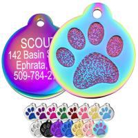 Etiquetas personalizadas para cães, impressão de patas, etiqueta redonda de aço inoxidável para cães e gatos