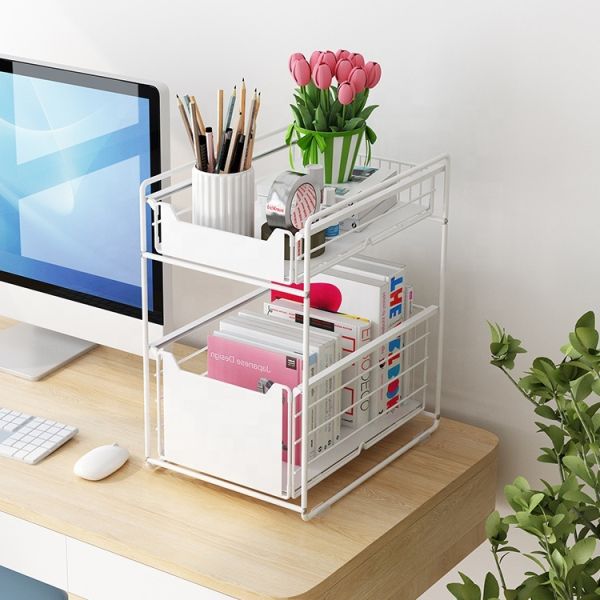 Upgraded Foldable Push-pull Metal Double-layer Bathroom Storage Organizer Under Sink Storage Rack for Kitchen Cabinet Countertop
