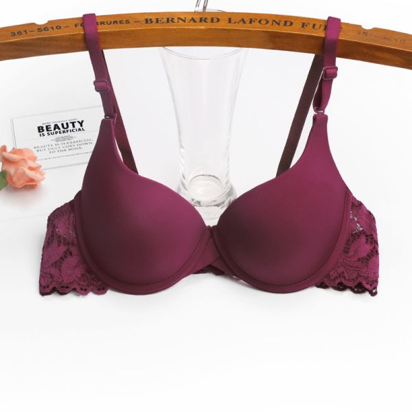 Women's Underwire Push-Up Bra Adjustable Straps Breathable Knitted Everyday Style with Lace Decoration Bra for Women