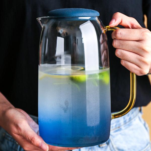 Colored 1550ml Glass Water Pitcher Set With 2 Cups For Iced Water Beverage