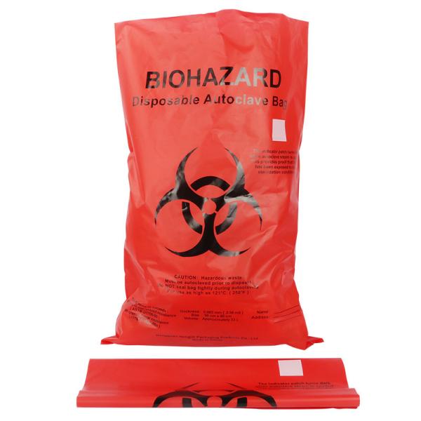 Sacos de plástico amarelos vermelhos do Biohazard da autoclave para o saco clínico do desperdício do hospital, saco médico do desperdício