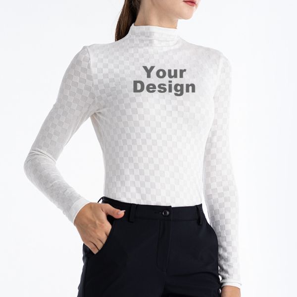 Women’s Golf Long Sleeve Base Layer Top, Jacquard Grid Slim Fit Thermal Shirt