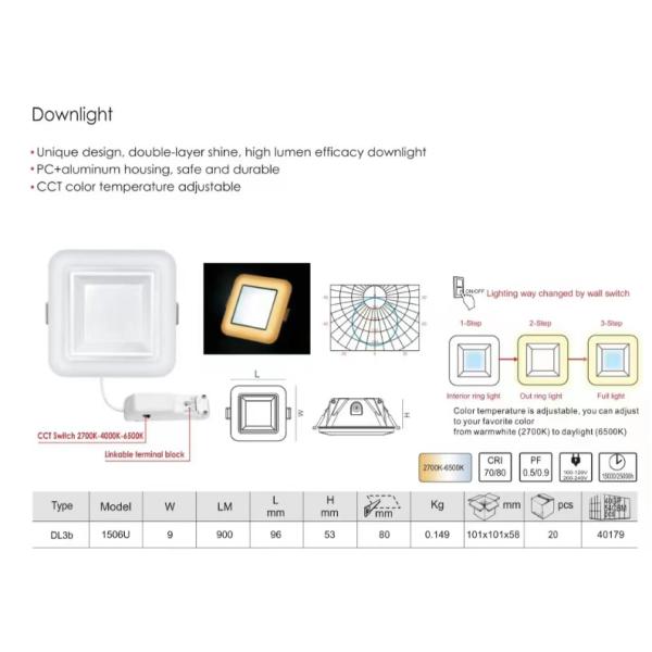 3-Step Dimmable 900lm Muare Recessed LED Downlight for Interior Lighting Wall Washer