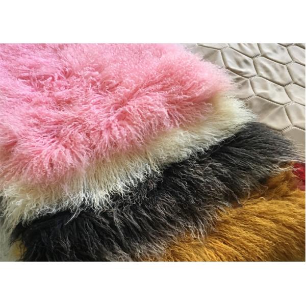 Dyed Mongolian Luxury Fur Throws For Sofas , Small Long Wool Sheepskin Rug