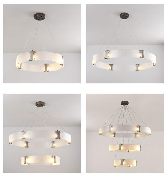 O abajur Ring Chandelier moderno G9 do vidro de teste padrão da água escovou o preto do ouro