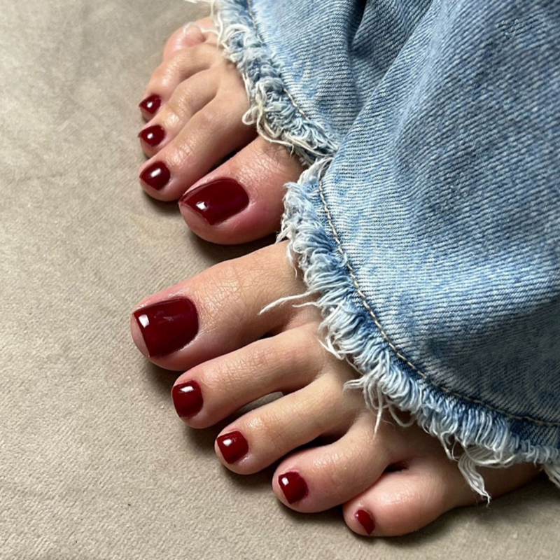 Solid Red Press On Toenails Square Fake Press On Toenails FDA