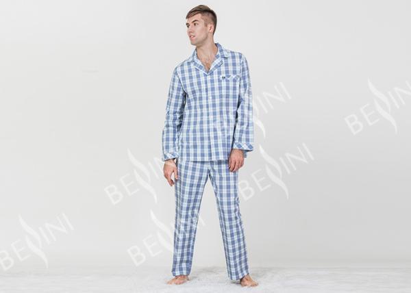 Long Sleeve Mens Lightweight Cotton Pajamas / Mens Winter Pyjamas Quick Dry