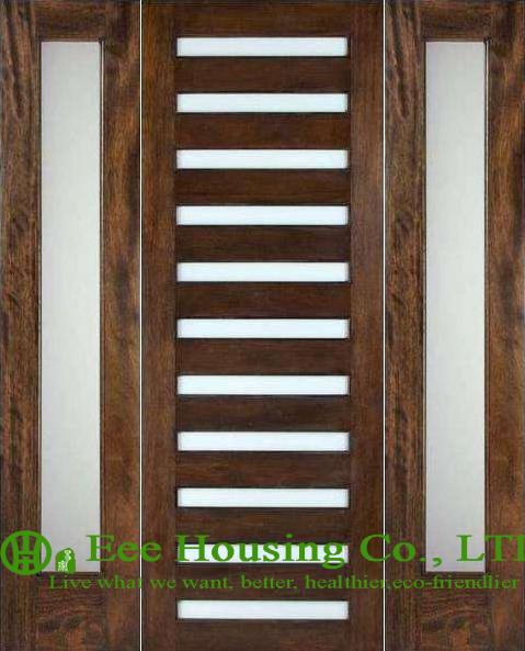 Customized Solid Mahogany Entry Door with Laminated glass For Villas