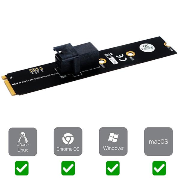 M.2 Module With Mini-SAS HD (SFF-8643) 36-Pin Connector For U.2 (SFF-8639) NVMe SSD (Upward MiniSAS)
