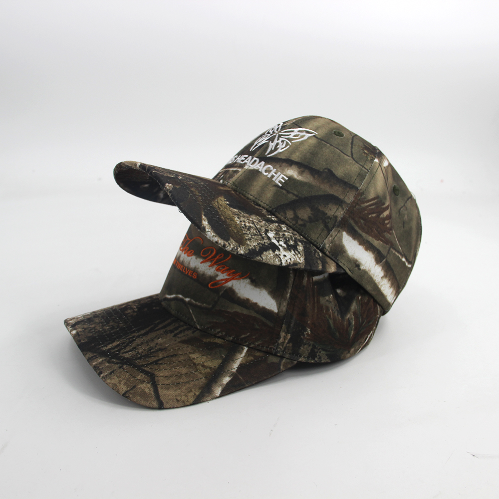 Custom Embroidered Tree Digital Baseball Caps Print Cotton polyester 5 Panel Sport Camouflage Camo Fishing