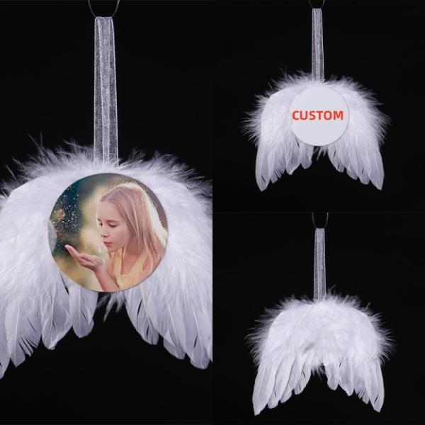 Customized Logo Angel Wing Xmas Hanging Ornaments Sublimation Blank Feather Wing Christmas Wedding Party Decoration