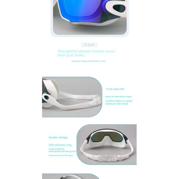 High Definition Anti-Fog Waterproof Adult Swimming Goggles, PC Lens Swim Goggles with Soft Silicone Straps