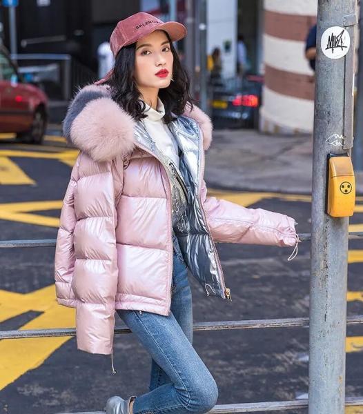                  Fox Fur Collar Down Jackets Bubble Coats Women Short Coats for Ladies Puffer Jacket Winter Coats Women             