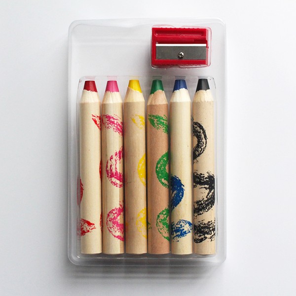 Wooden Body 6 Colors Crayons with Special Sharpener Jumbo Wax Crayon Set