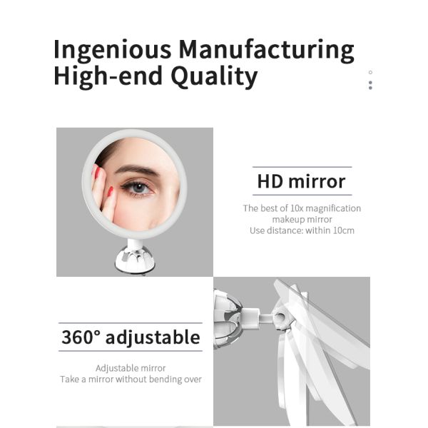 Custom 10X Magnification LED Light Travel-Friendly Foldable Makeup Mirror 360 Degree Adjustable New Desktop Cosmetic Mirror
