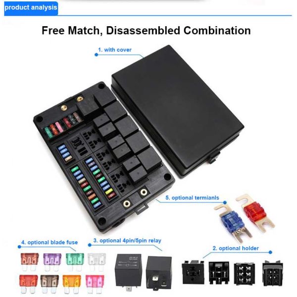 Multiway Standard Blade Relay and Fuse Socket Modular Fuse and Relay Box System 8 Fuses 2 Relay Box