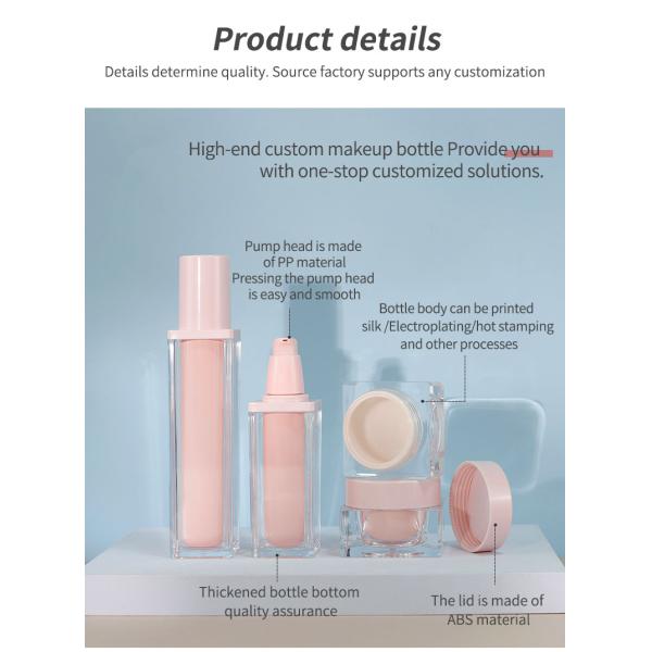 Impresión en pantalla Botellas de acrílico cuadrado de color rosa claro Botella de perfume 50ml 100ml Para productos para el cuidado de la piel