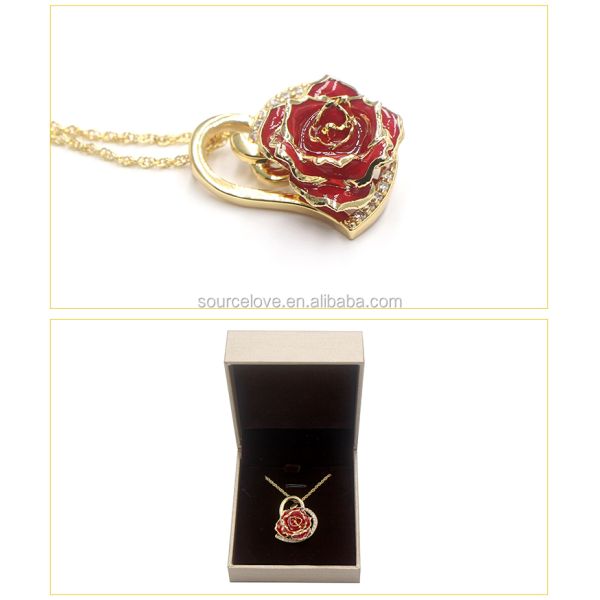 24K Gold Dipped  Rose Necklaced/Gold Plated Natural Rose Necklace for Mother's Day and Christmas    Gift