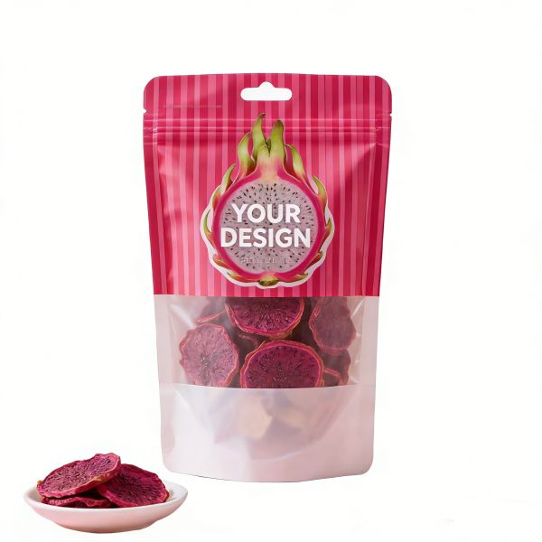 Custom Printed Stand up Dried Fruit Bags Clear Window Heat Seal PE Material Moistureproof Resealable for Retail Daily Snacking