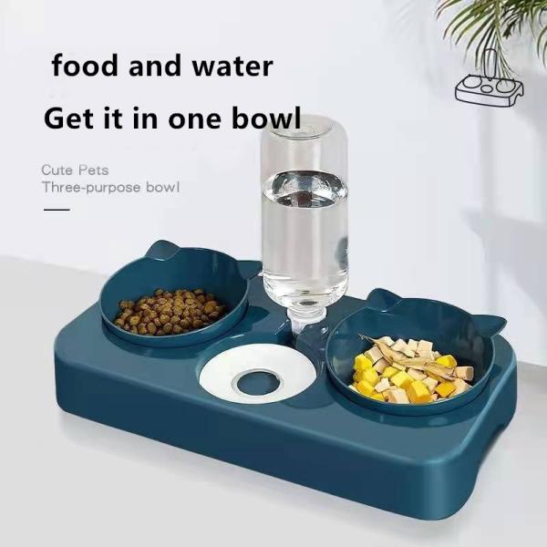 Pet Double Bowl Anti-Wet Mouth Neck Guard Dog Food Bowl Multi-Purpose Automatic Drinking Bowl