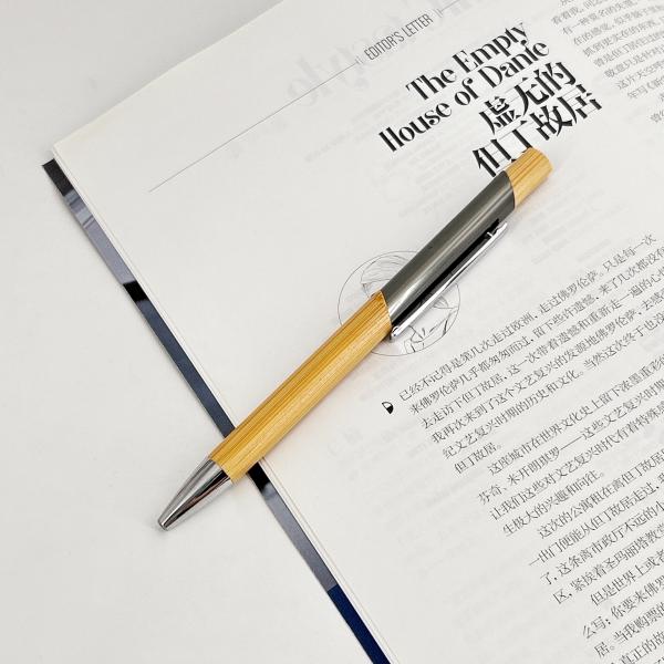 Environmental Multi Color Press Type Bamboo Ball Pen Printing Logo Click Ballpoint Pen