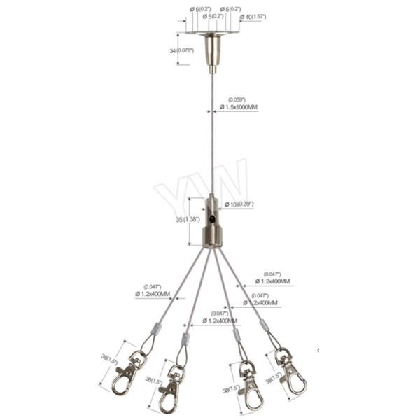 Набор света стального провода Гриппер вися, 1 кабель принимает набор 4 кабелей вися