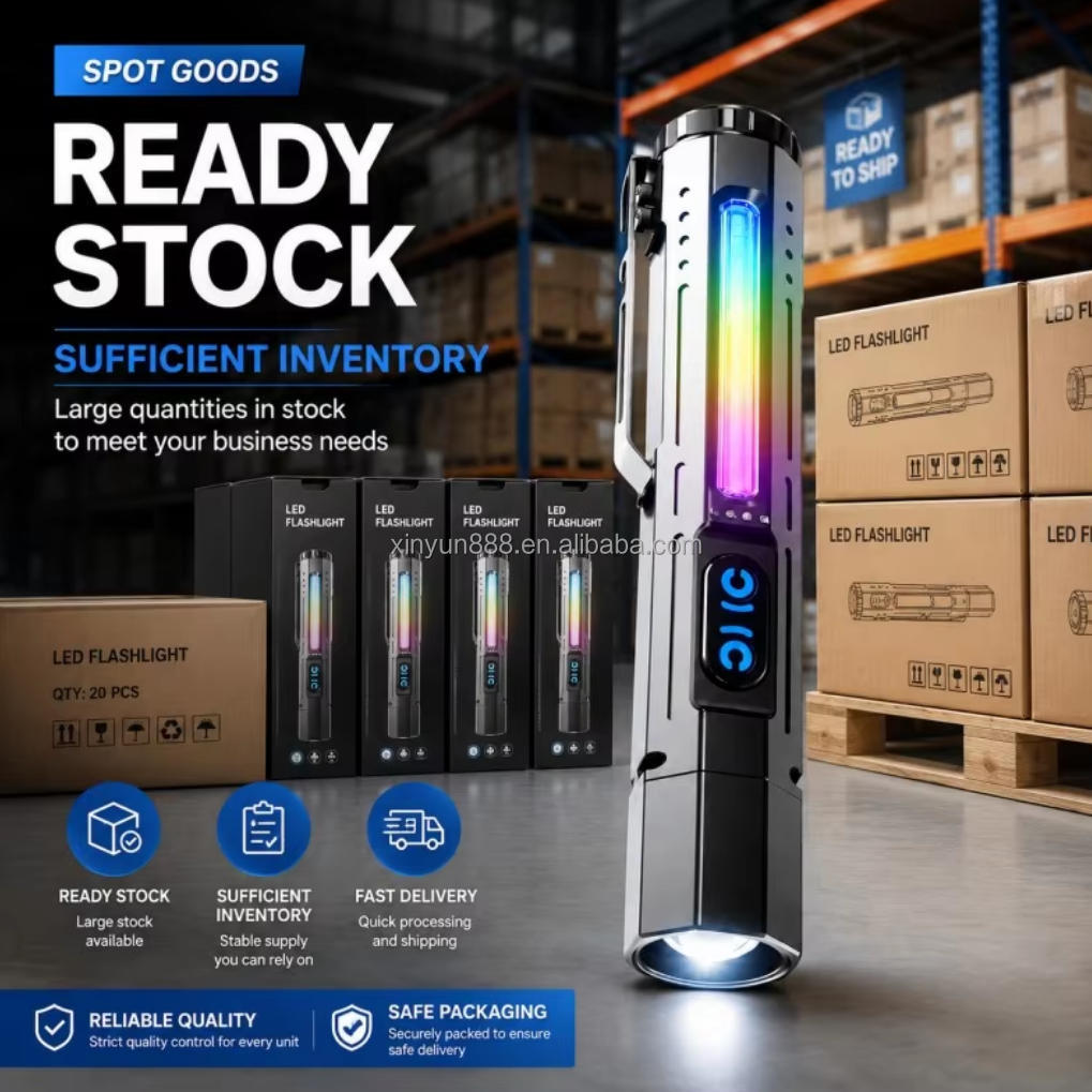 New Product: Buzzer Bright Light Flashlight, Multi-Functional RGB Fluid Light Outdoor Retractable Zoom Magnetic LED Torch