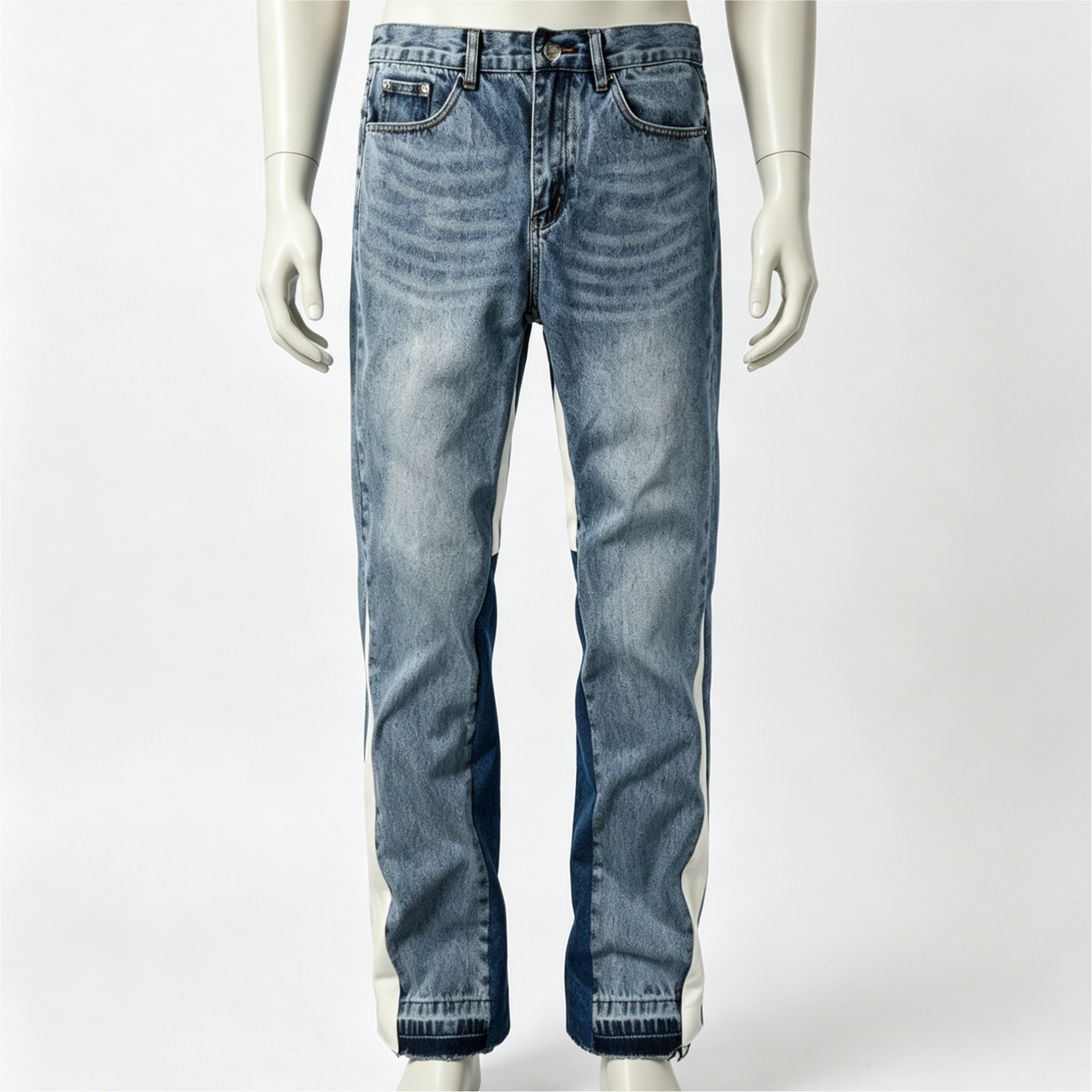 Washed Ripped Denim Jeans Flare Street Denim Jeans With Whisker Detailing