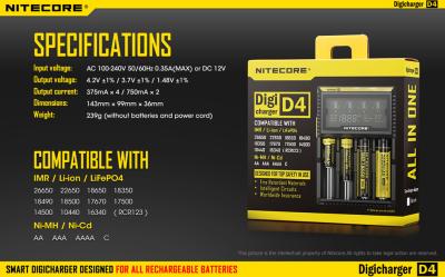 New Arrival LCD Nitecore D4 charger IMR/Lifepo4/NiMh/NiCd AA AAA battery charger nitecore