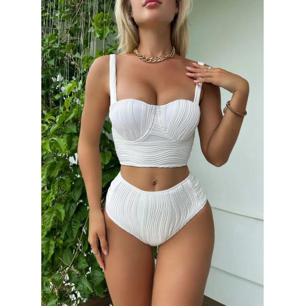 Бикини Waisted трудной ткани Swimwear бикини чашки двухкусочной особенной тонкое высокое белое