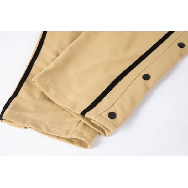 Men's 260g Polyester French Terry Track Pants with Full Side Button Placket and Contrast Black Stripe