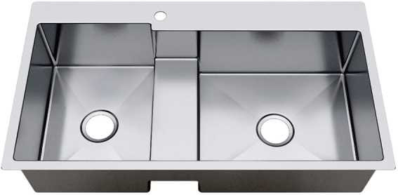 Low Divide Gauge Top Mount Double Sink , Stainless Steel Handmade Sink