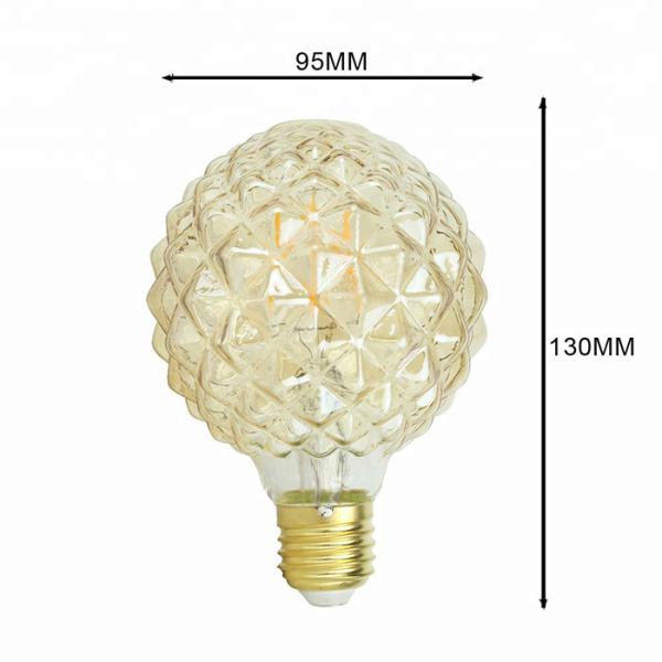 Pineapple G95 Edison Filament Bulbs Amber 8w Led Edison Bulb E27 Dimmable