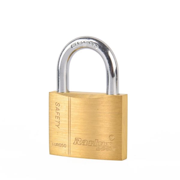 Rarlux EUR050 50mm European Brass Padlock with 3 Brass Keys Durable High Safety Key Lock and Top Security Shackle