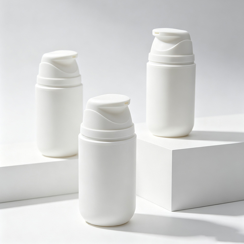 50ml 100ml Round Bottom Airless Bottle Frosted White Plastic Press Airless Pump Bottle with Clear Cap