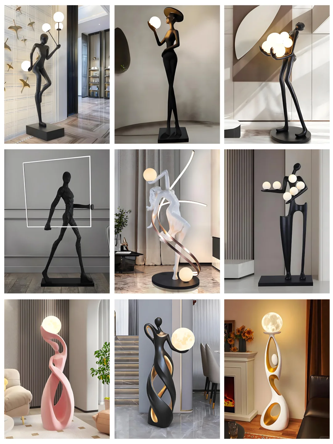 Sculptural Black Resin Floor Lamps With LED Sphere Clusters For Luxury Interiors