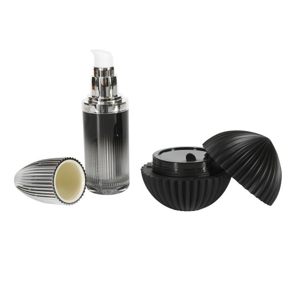 Tipo de bomba Con anillo de aluminio Oro negro Acrílico Crema cosmética Envasado Jar 30ml Botella de spray Envasado de lujo para el cuidado de la piel